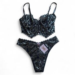 Savage X Fenty Black and Silver Lacy Set